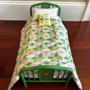 American Girl Green and Pink Doll Bedding Set